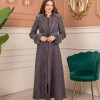 Velvet Suede Trench Coat with Faux Fur Lining, Code 1368 - gray