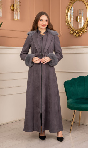 ترانشكوت كود 1368 شامواه مبطن بالفرو - فضي