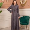Velvet Suede Trench Coat with Faux Fur Lining, Code 1368 - gray