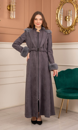 ترانشكوت كود 1368 شامواه مبطن بالفرو - فضي