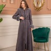 Velvet Suede Trench Coat with Faux Fur Lining, Code 1368 - gray