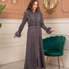 Velvet Suede Trench Coat with Faux Fur Lining, Code 1368 - gray