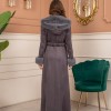 Velvet Suede Trench Coat with Faux Fur Lining, Code 1368 - gray