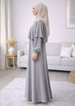 فستان شرعي حرير المدينة الفاخر 841  - فضي