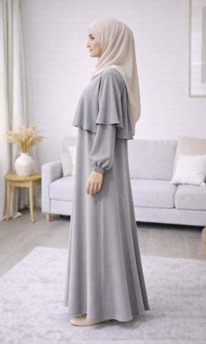 فستان شرعي حرير المدينة الفاخر 841  - فضي