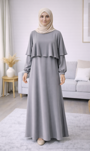 فستان شرعي حرير المدينة الفاخر 841  - فضي