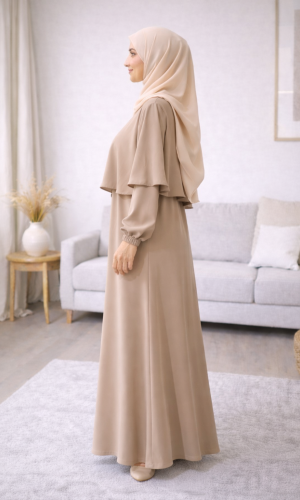 فستان شرعي حرير المدينة الفاخر 841  - بيج