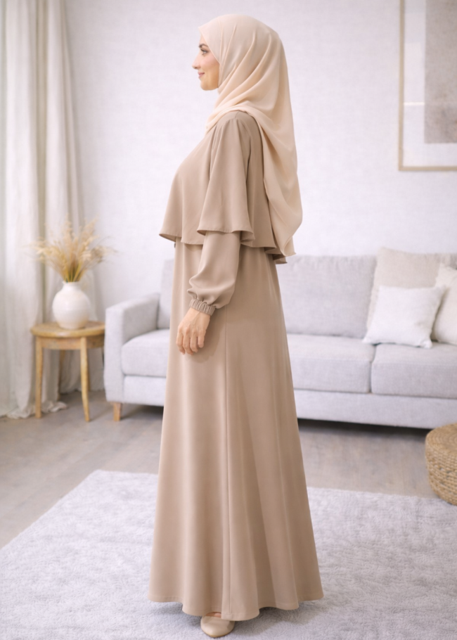 841 فستان مع كاب  - بيج