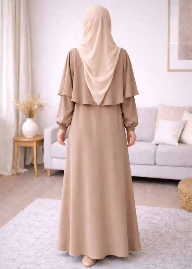 841 فستان مع كاب  - بيج