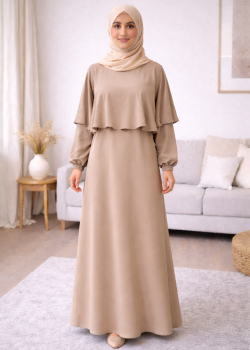 فستان شرعي حرير المدينة الفاخر 841  - بيج