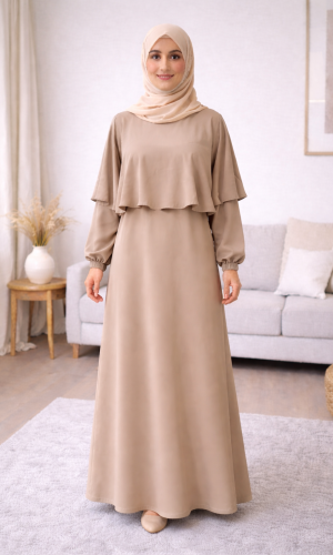فستان شرعي حرير المدينة الفاخر 841  - بيج