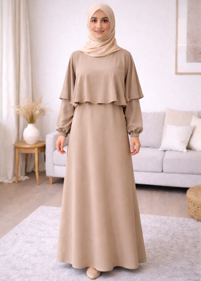 841 فستان مع كاب  - بيج