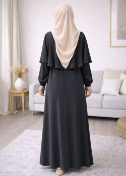 فستان شرعي حرير المدينة الفاخر 841  - رمادي