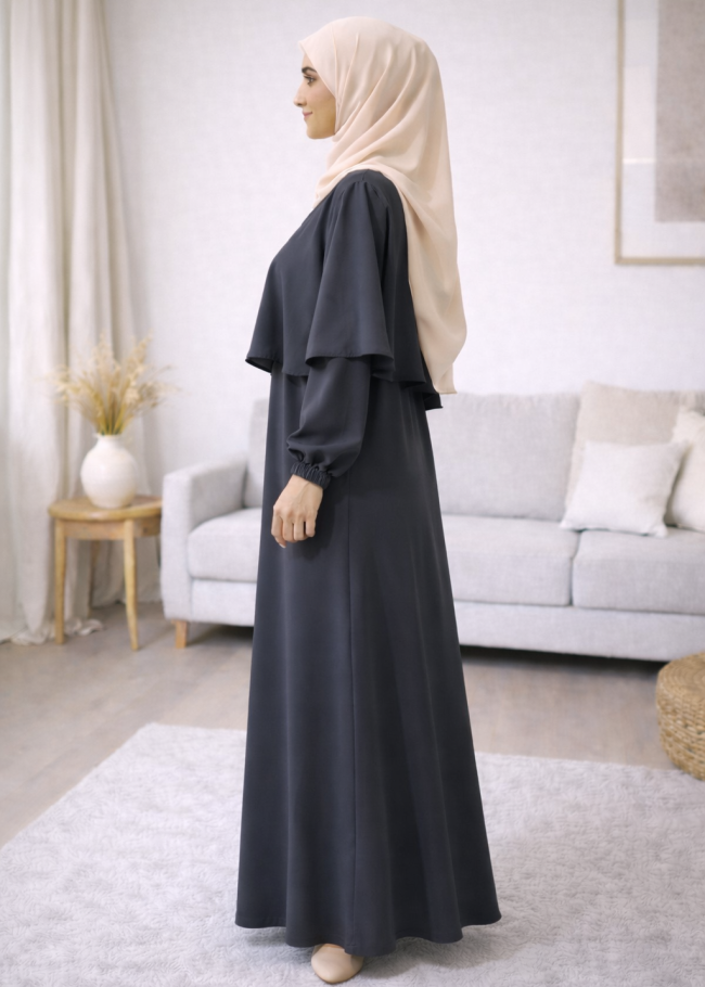 841 فستان مع كاب  - رمادي