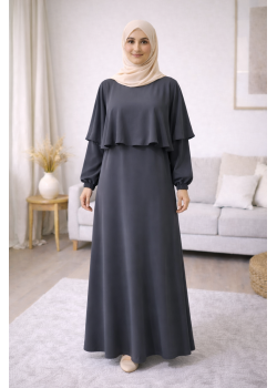 فستان شرعي حرير المدينة الفاخر 841  - رمادي