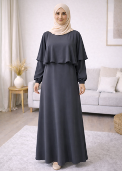 فستان شرعي حرير المدينة الفاخر 841  - رمادي