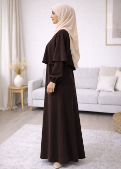 فستان شرعي حرير المدينة الفاخر 841  - بني