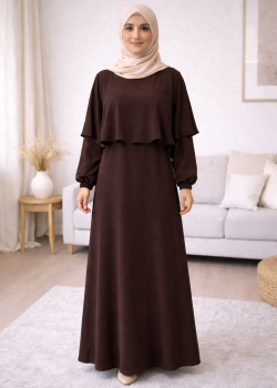 فستان شرعي حرير المدينة الفاخر 841  - بني