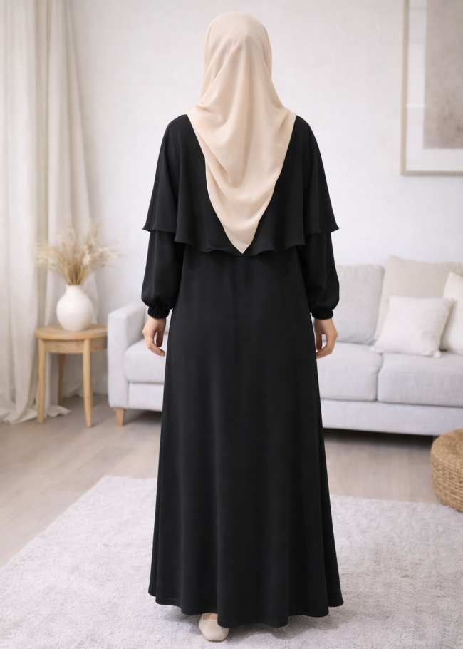 841 فستان مع كاب  - اسود