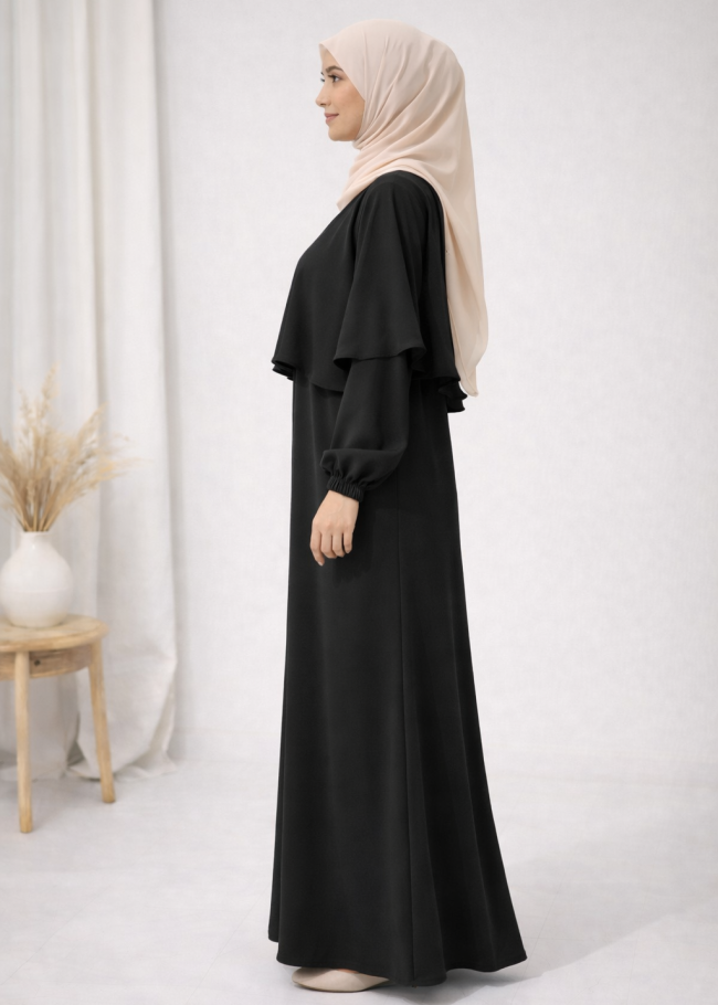 841 فستان مع كاب  - اسود