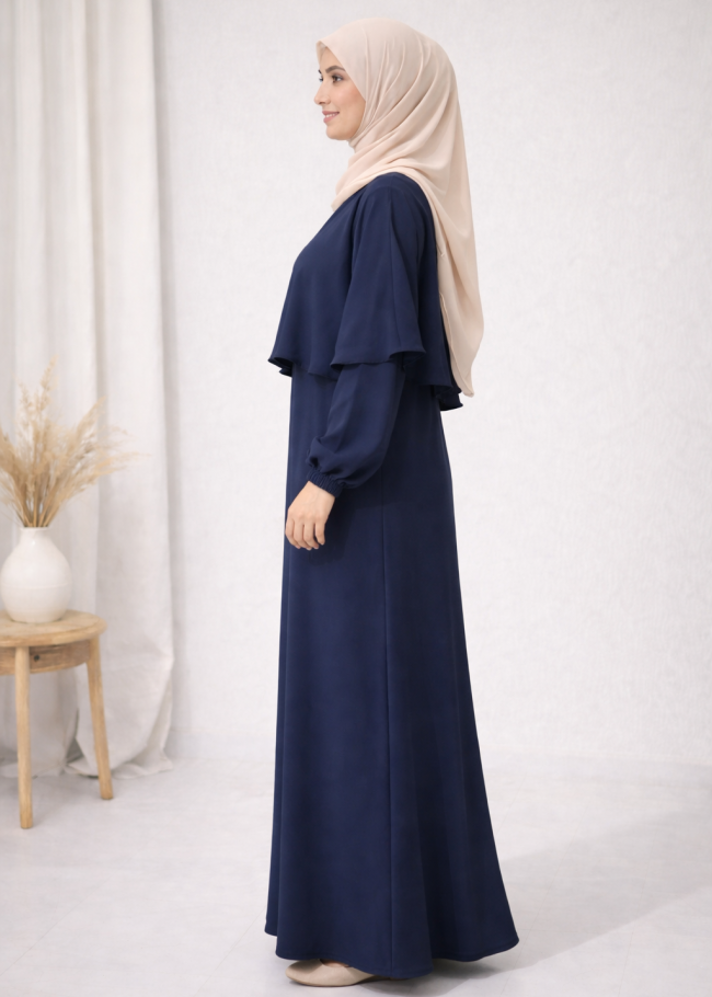 841 فستان مع كاب  - كحلي