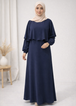 فستان شرعي حرير المدينة الفاخر 841  - كحلي