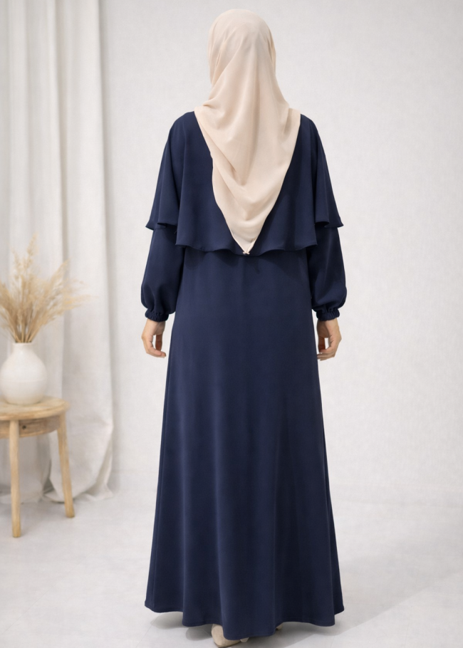 841 فستان مع كاب  - كحلي