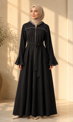738  عباية كبشون كم كسرات - black