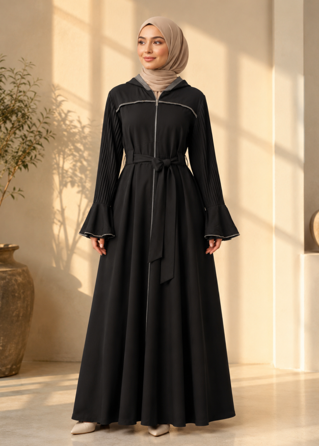 738  عباية كبشون كم كسرات - black