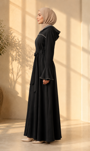 738  عباية كبشون كم كسرات - black