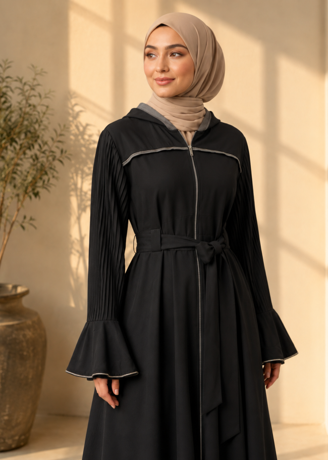 738  عباية كبشون كم كسرات - black