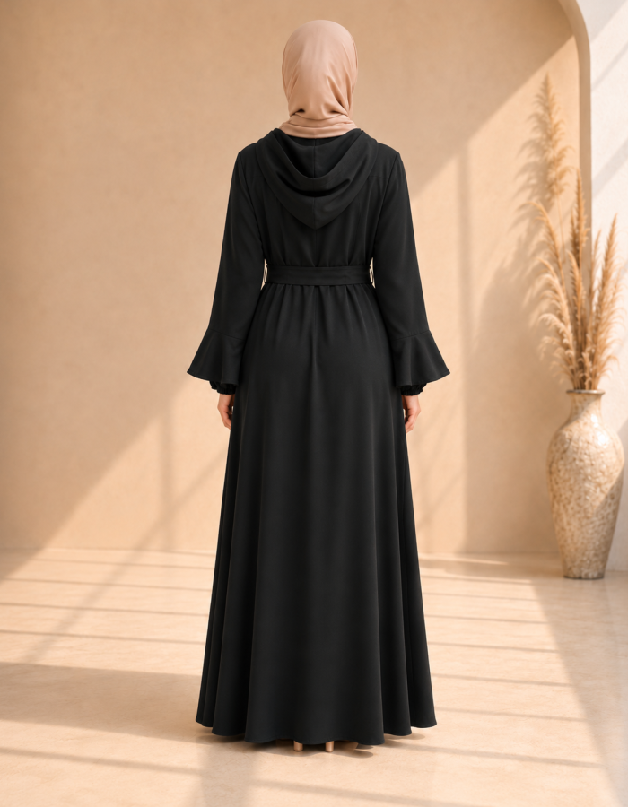 739  عباية كبشون درزات صدر - اسود