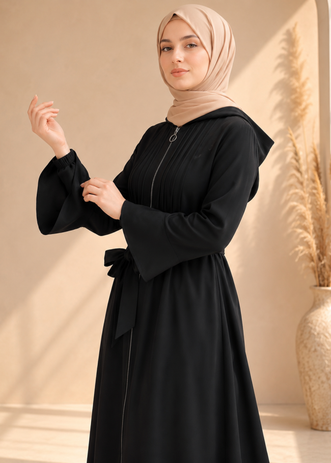 739  عباية كبشون درزات صدر - اسود