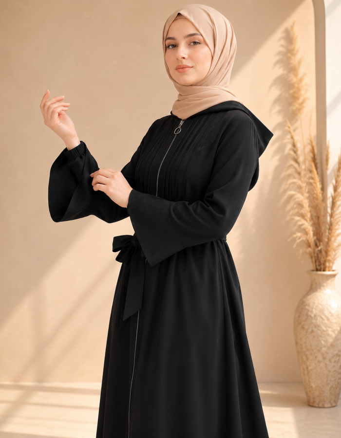 739  عباية كبشون درزات صدر - اسود