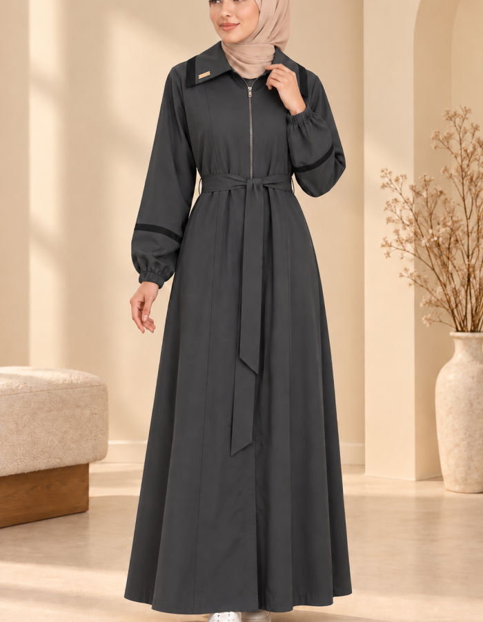 741  عباية ياقة كبيرة - رمادي