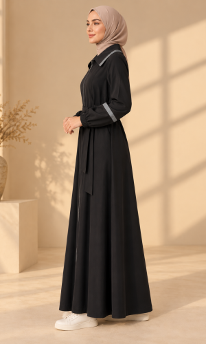 741  عباية ياقة كبيرة - اسود