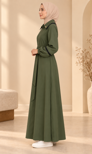 741  عباية ياقة كبيرة - Khaki