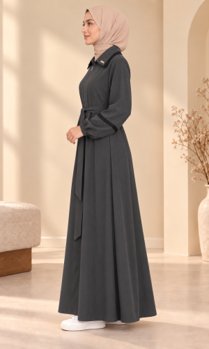741  عباية ياقة كبيرة - Anthracite