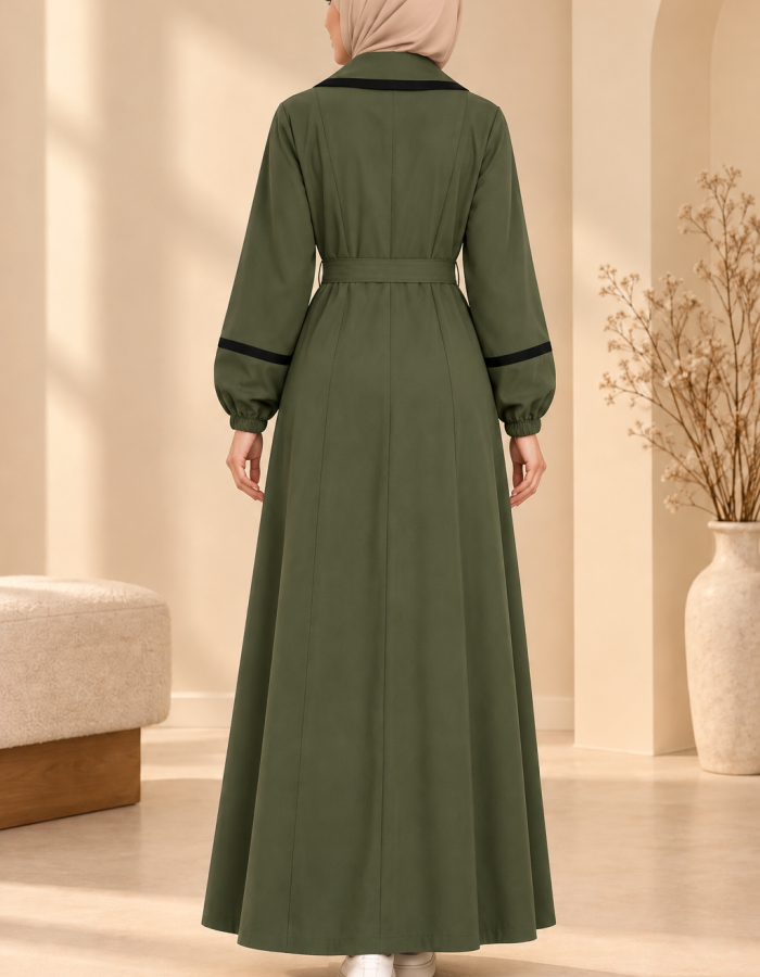 741  عباية ياقة كبيرة - khaki