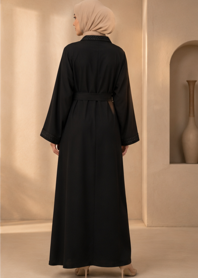 742  عباية تطريز كامل - black