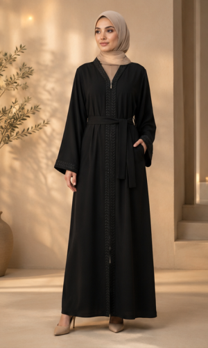 742  عباية تطريز كامل - black