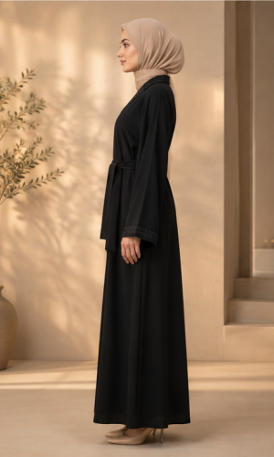 742  عباية تطريز كامل - black