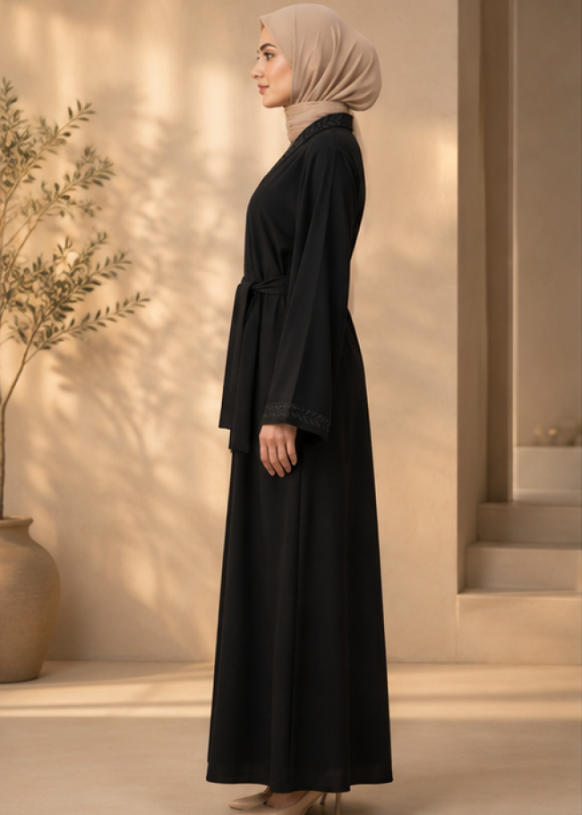 742  عباية تطريز كامل - black