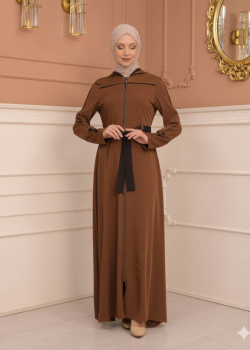 عباية برادا دبل كلوش مع كبيشون مغربي 699 - عسلي