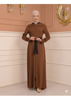 عباية برادا دبل كلوش مع كبيشون مغربي 699 - عسلي