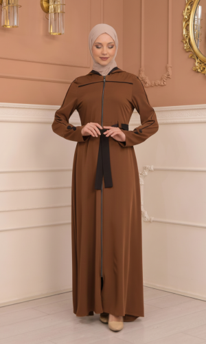 عباية برادا دبل كلوش مع كبيشون مغربي 699 - عسلي