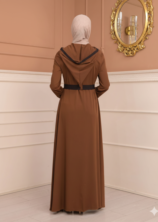 عباية برادا دبل كلوش مع كبيشون مغربي 699 - عسلي