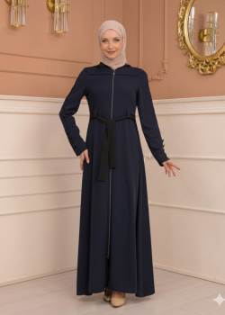 عباية برادا دبل كلوش مع كبيشون مغربي 699 - كحلي