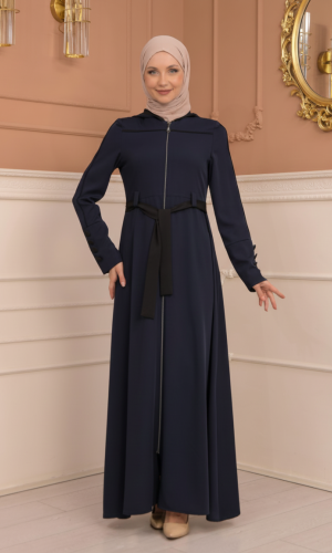 عباية برادا دبل كلوش مع كبيشون مغربي 699 - كحلي