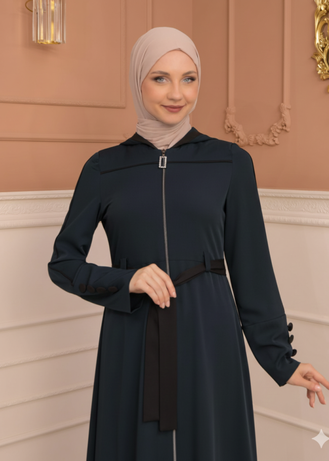 عباية برادا دبل كلوش مع كبيشون مغربي 699 - تركواز